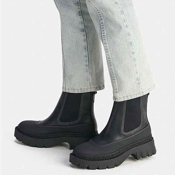 COACH Jayla Black Leather Logo Pull-on Chelsea Booties - Picture 13 of 13